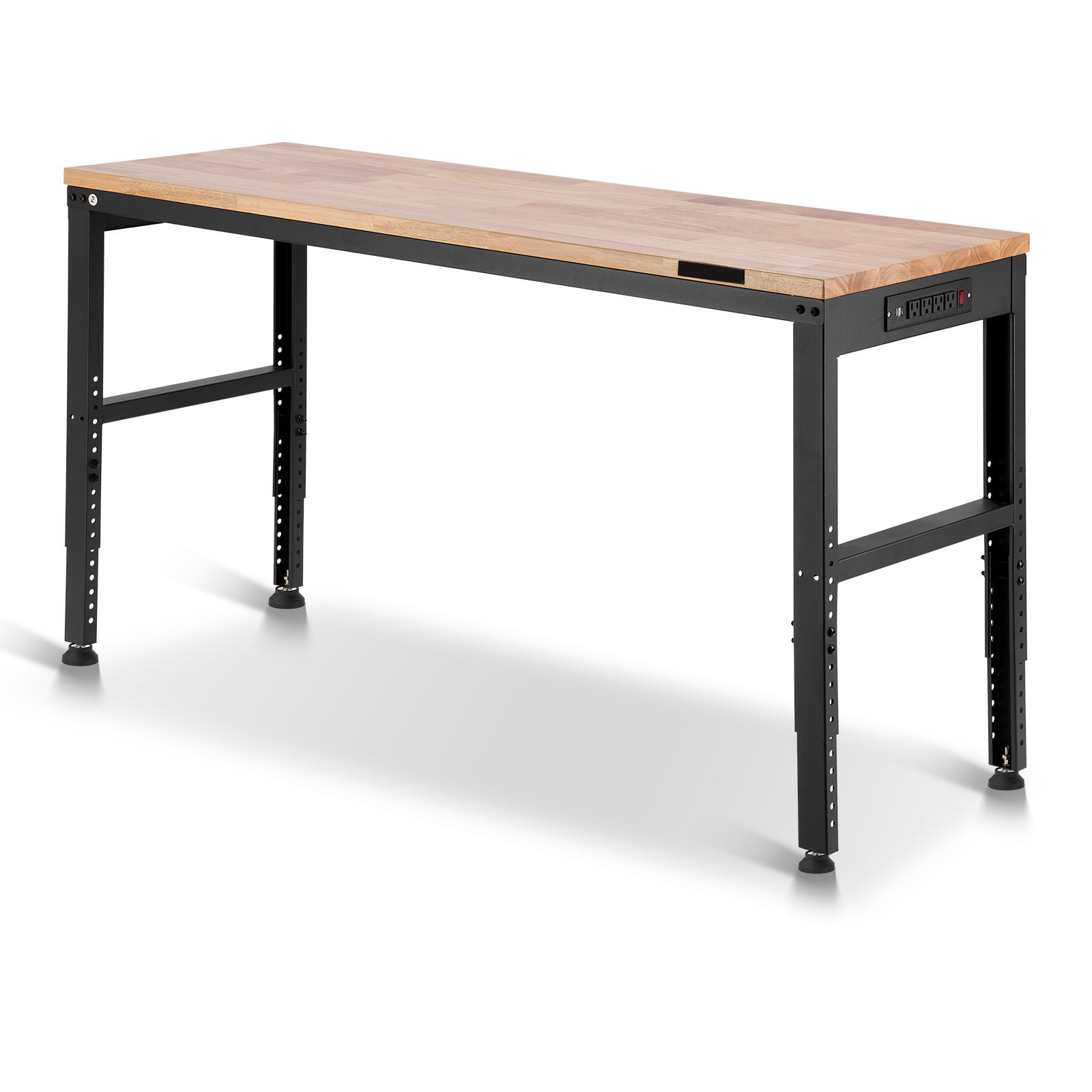 Adjustable Height Workbench With Power Outlets And Hardwood Top_voghion.com